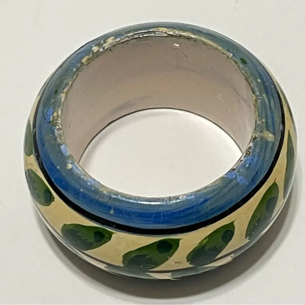 Hand Painted Green Leaf Vine Napkin Rings Multicolor Shabby Chic Cottage 4 Set